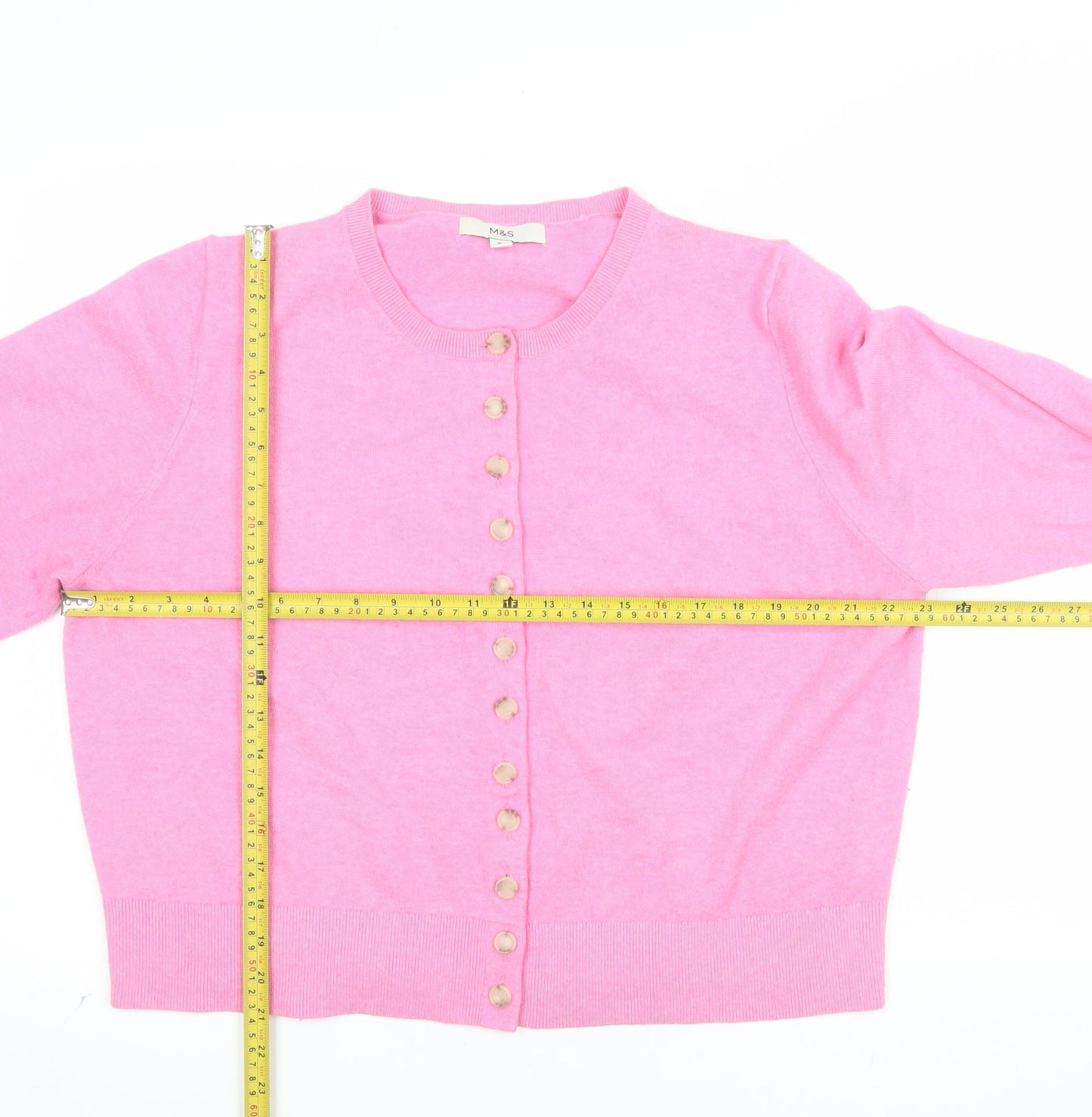 Marks and Spencer Women's Pink Cardigan XL Crew Neck Wool Blend