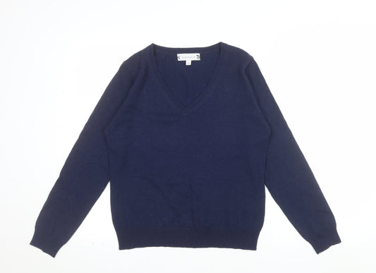 Deane & White Women’s Blue V-Neck Wool Blend Jumper Size 16
