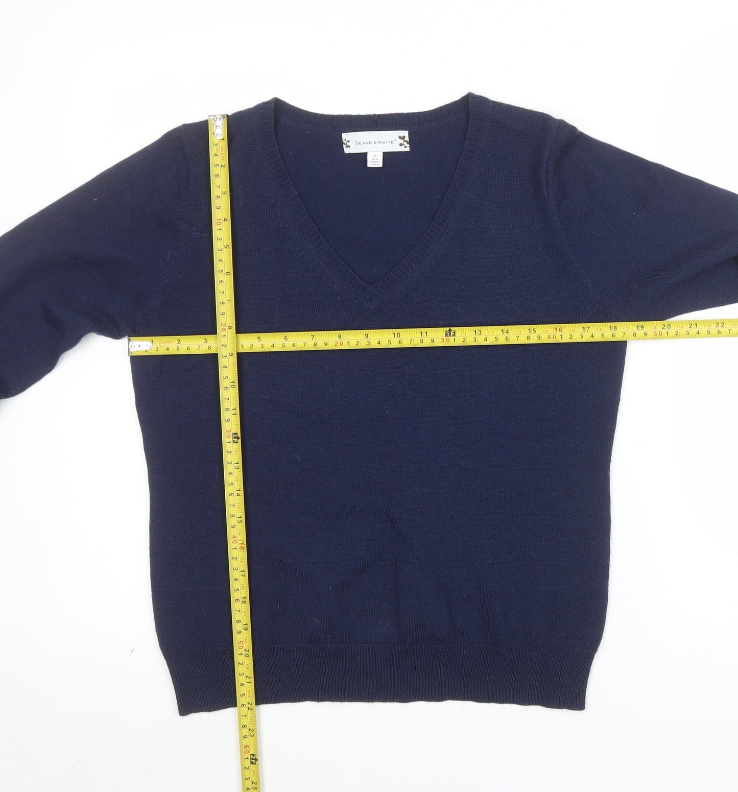Deane & White Women’s Blue V-Neck Wool Blend Jumper Size 16