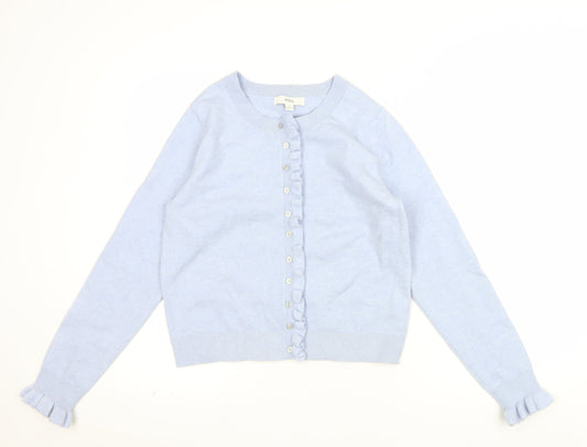 Marks and Spencer Women Blue Button Cardigan Small Ruffle Trim Knit