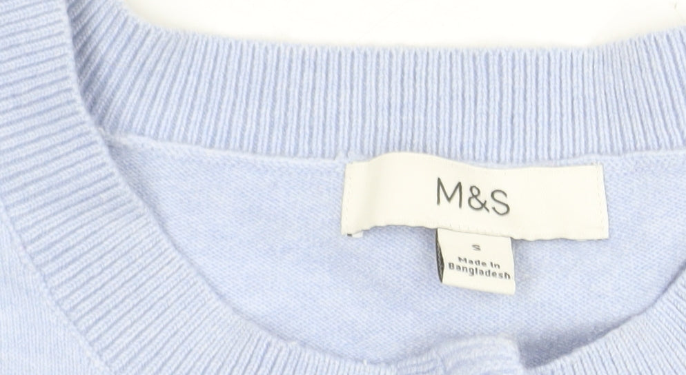 Marks and Spencer Women Blue Button Cardigan Small Ruffle Trim Knit