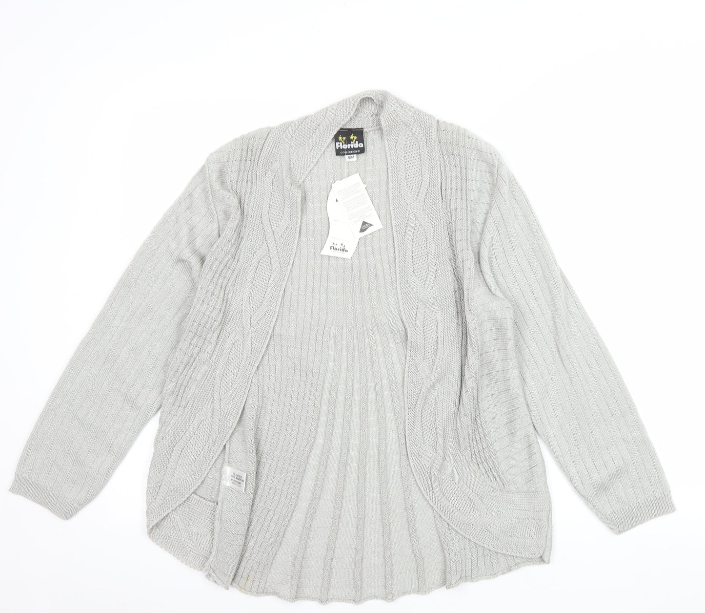 Florida Collection Women's Grey Cable-Knit Open Cardigan S