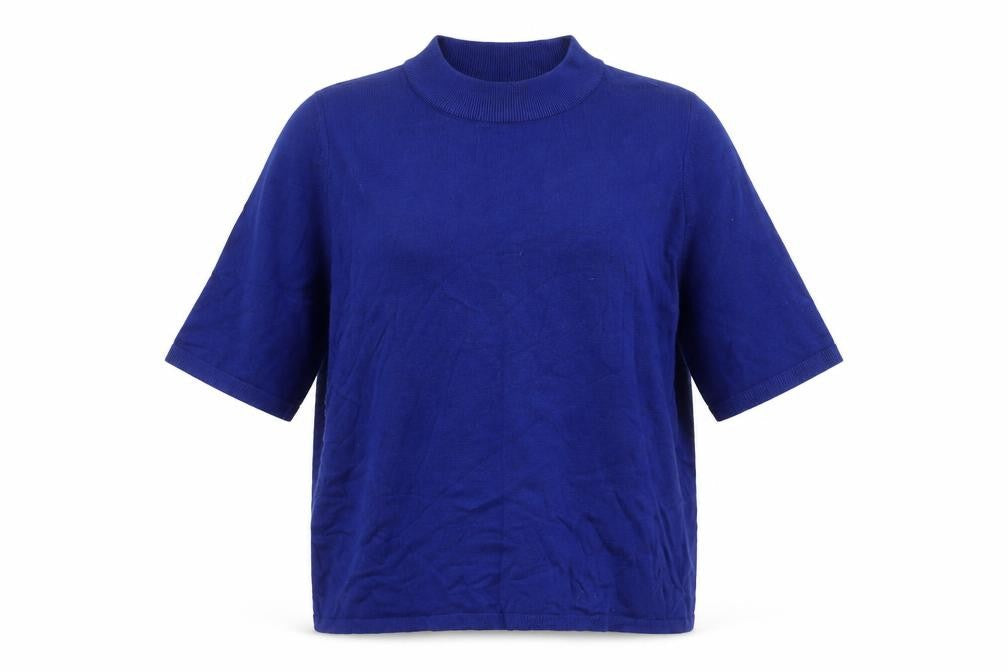 Fransa Womens Blue Mock Neck Short Sleeve Pullover Jumper Size L