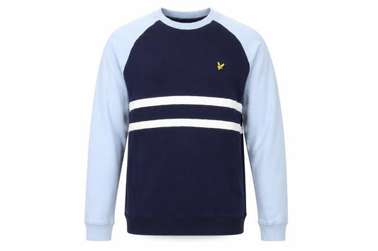 Lyle & Scott Men's Blue Crew Neck Cotton Striped Pullover Sweatshirt Size L