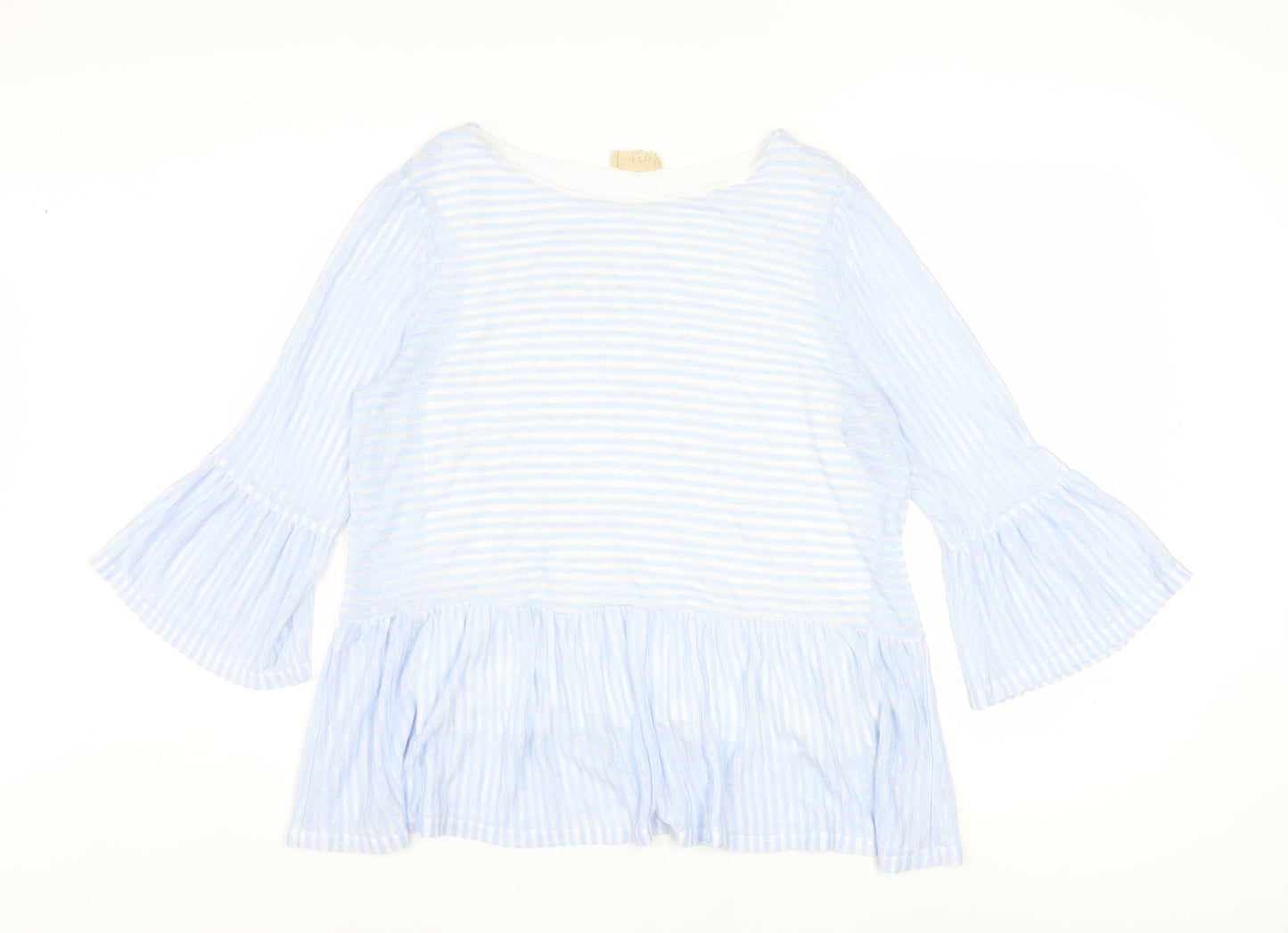 Phase Eight Women's Blue Striped Tunic Blouse UK 14 3/4 Bell Sleeve