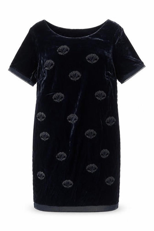 White Stuff Women's Blue Velvet Beaded Shift Dress Size 18