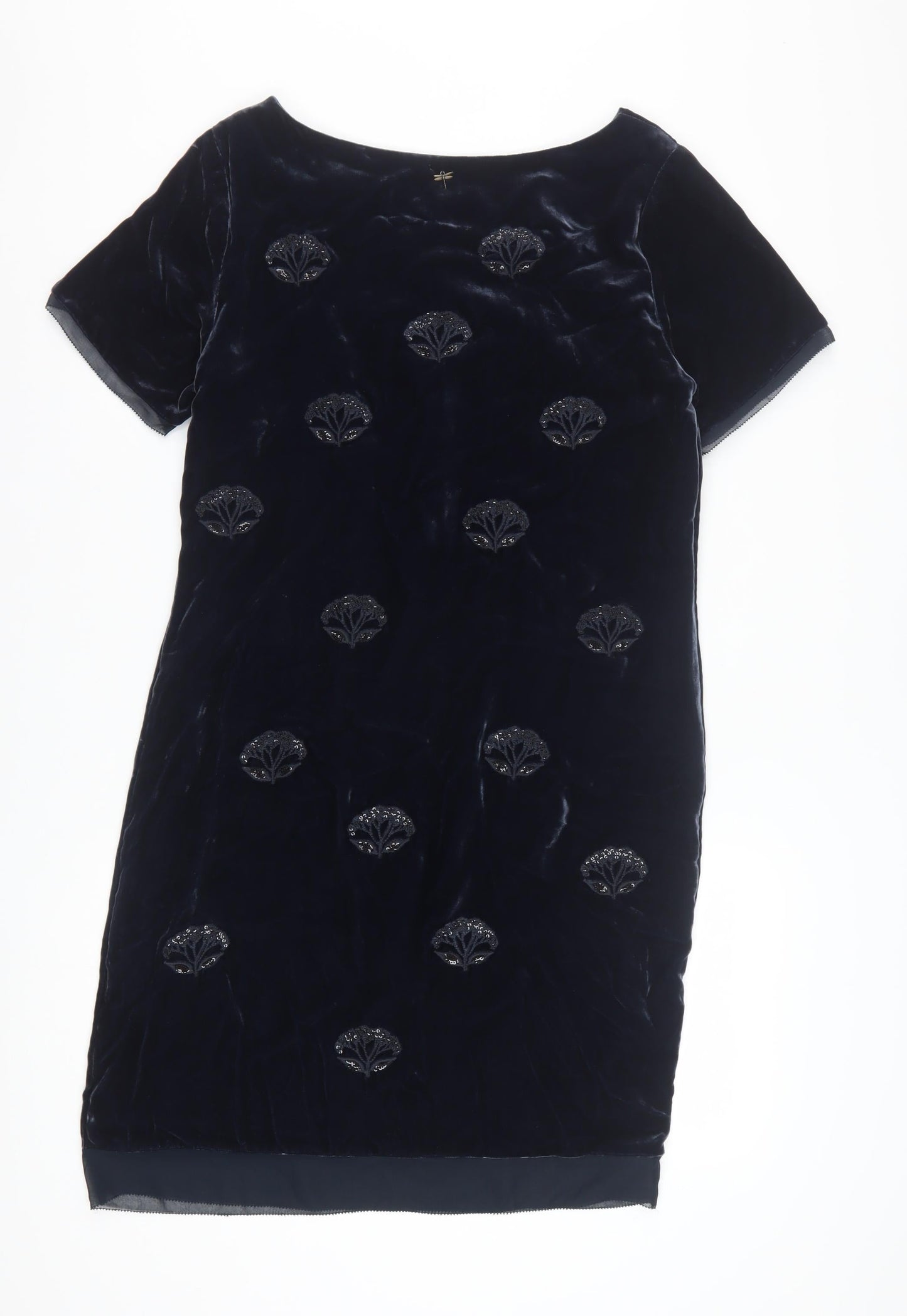 White Stuff Women's Blue Velvet Beaded Shift Dress Size 18