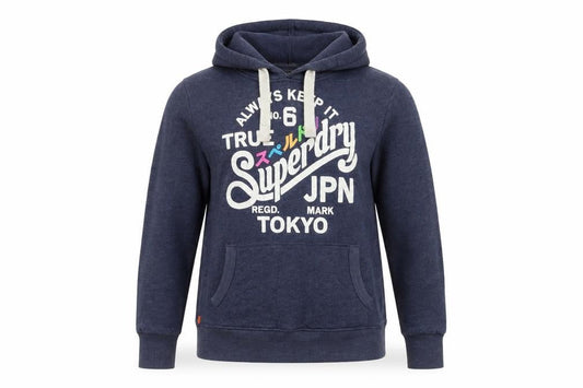 Superdry Women Blue L Pullover Hoodie with Logo Print