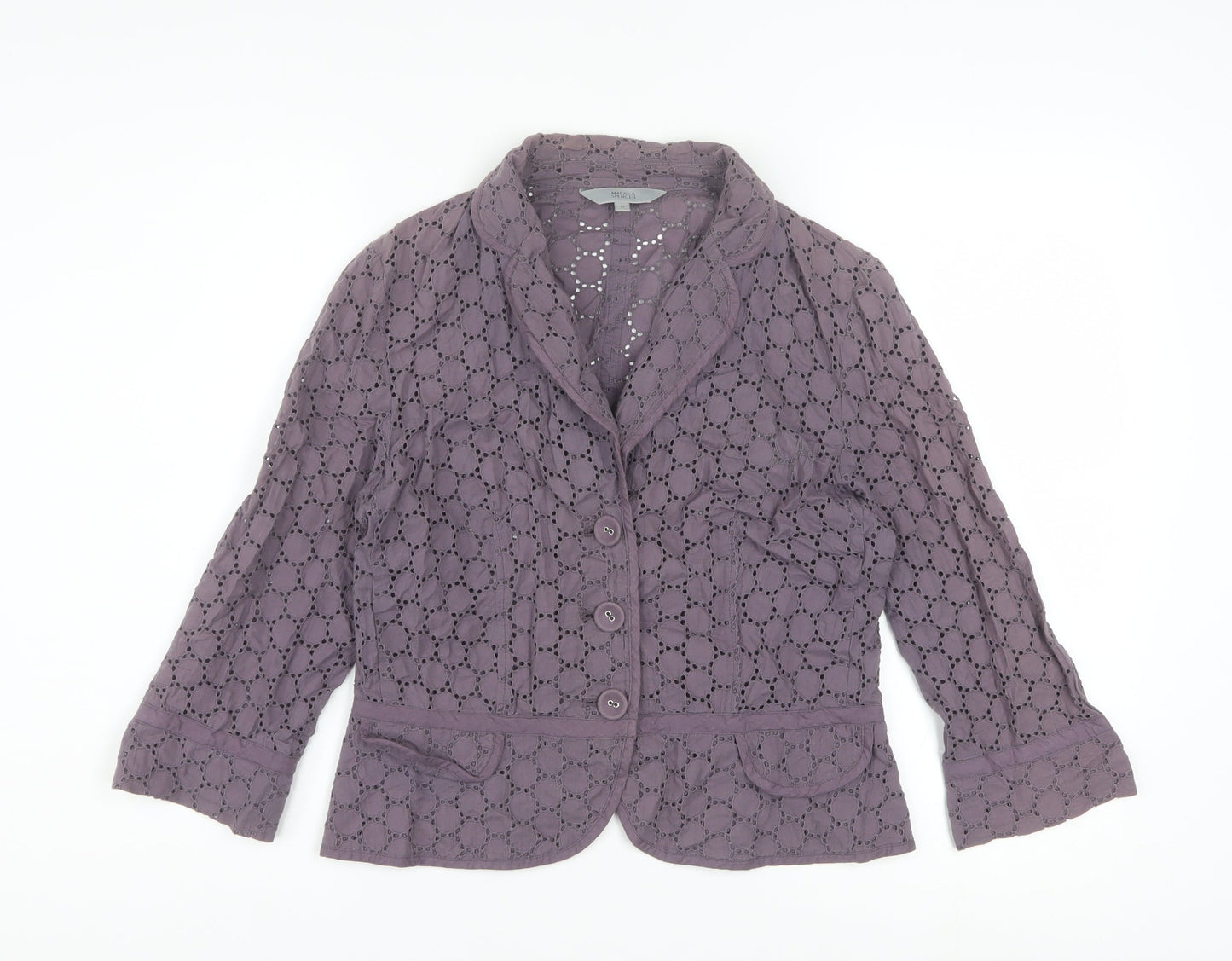Marks and Spencer Womens Purple Cotton Lace Blazer UK 14