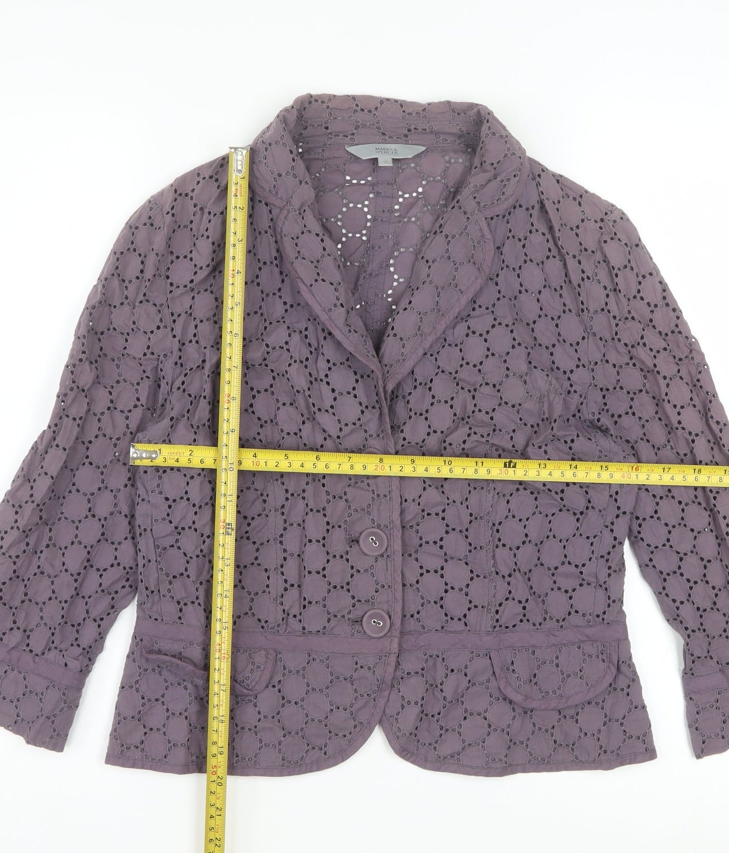 Marks and Spencer Womens Purple Cotton Lace Blazer UK 14