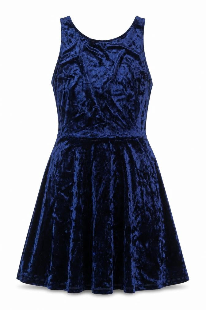 H&M Women Blue Velvet Sleeveless Skater Dress Size 8