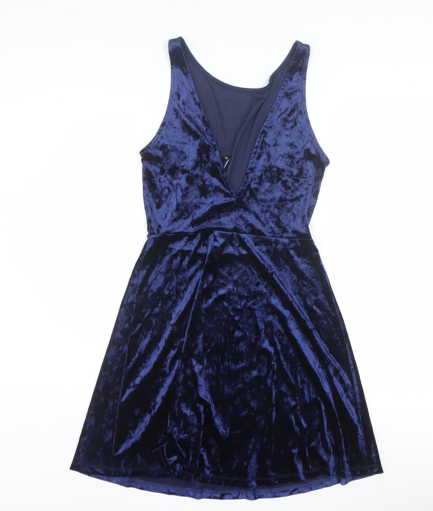 H&M Women Blue Velvet Sleeveless Skater Dress Size 8
