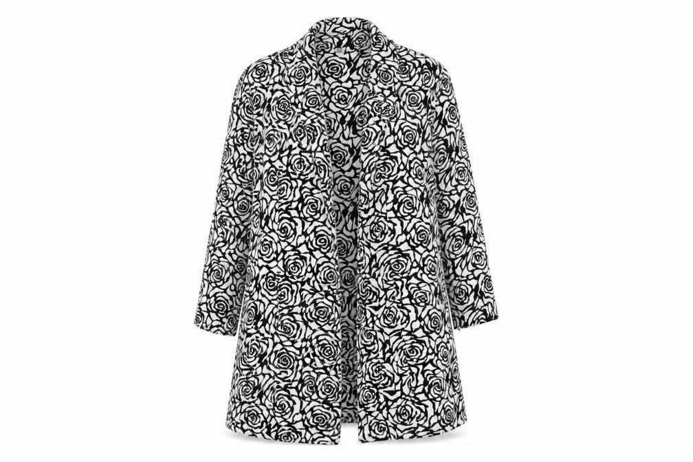 Georgeé Women’s Black Floral Mid-Length Coatigan Size 14