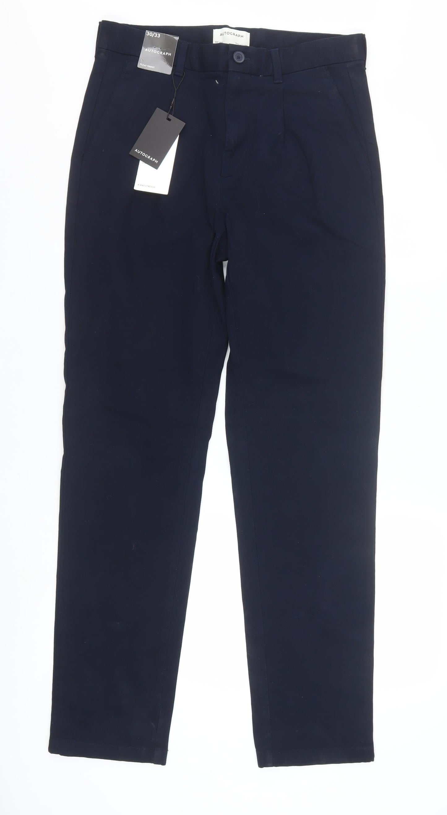 Marks and Spencer Men’s Blue Chino Trousers 30x33 Slim Fit Stretch