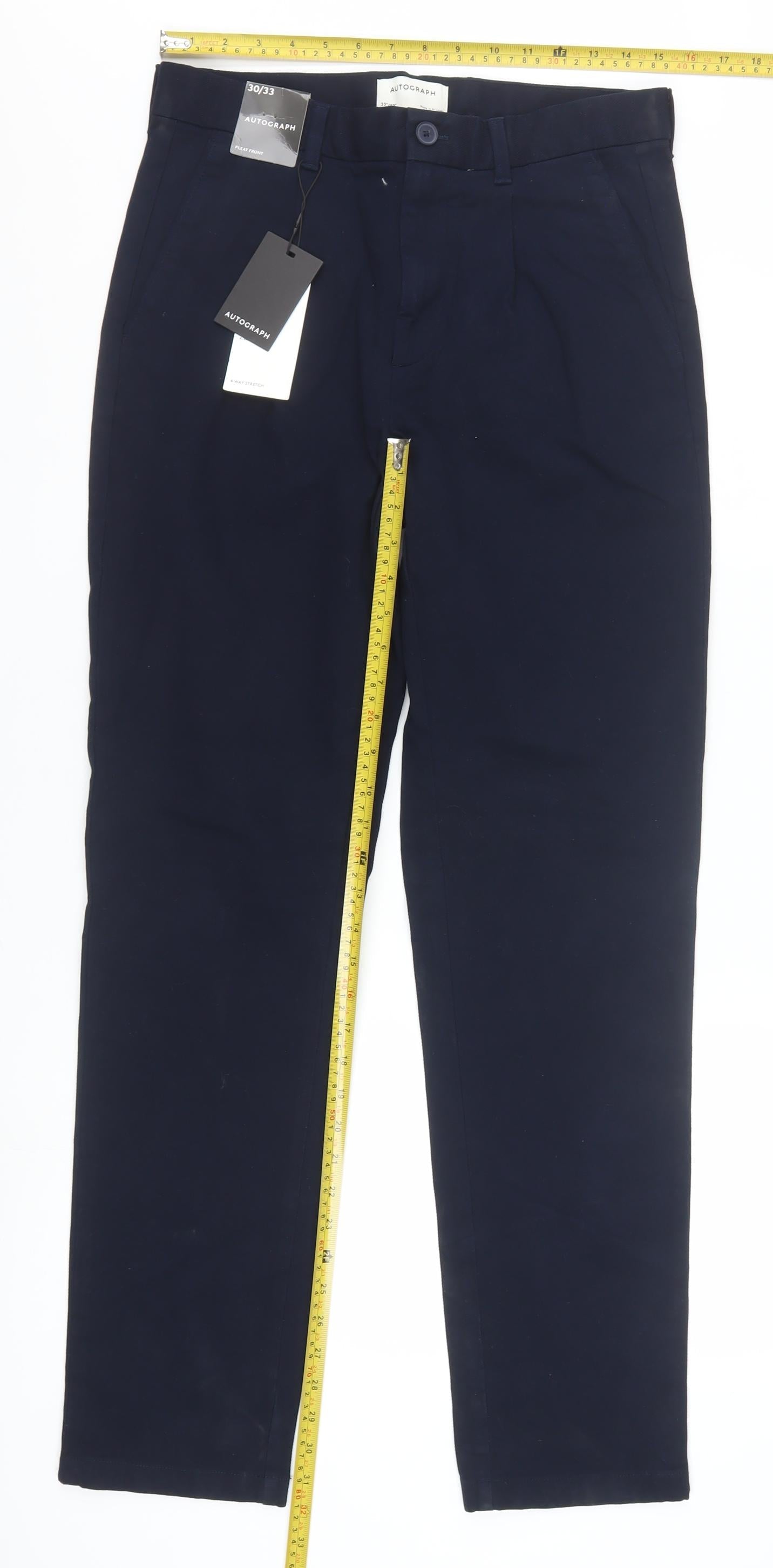 Marks and Spencer Men’s Blue Chino Trousers 30x33 Slim Fit Stretch