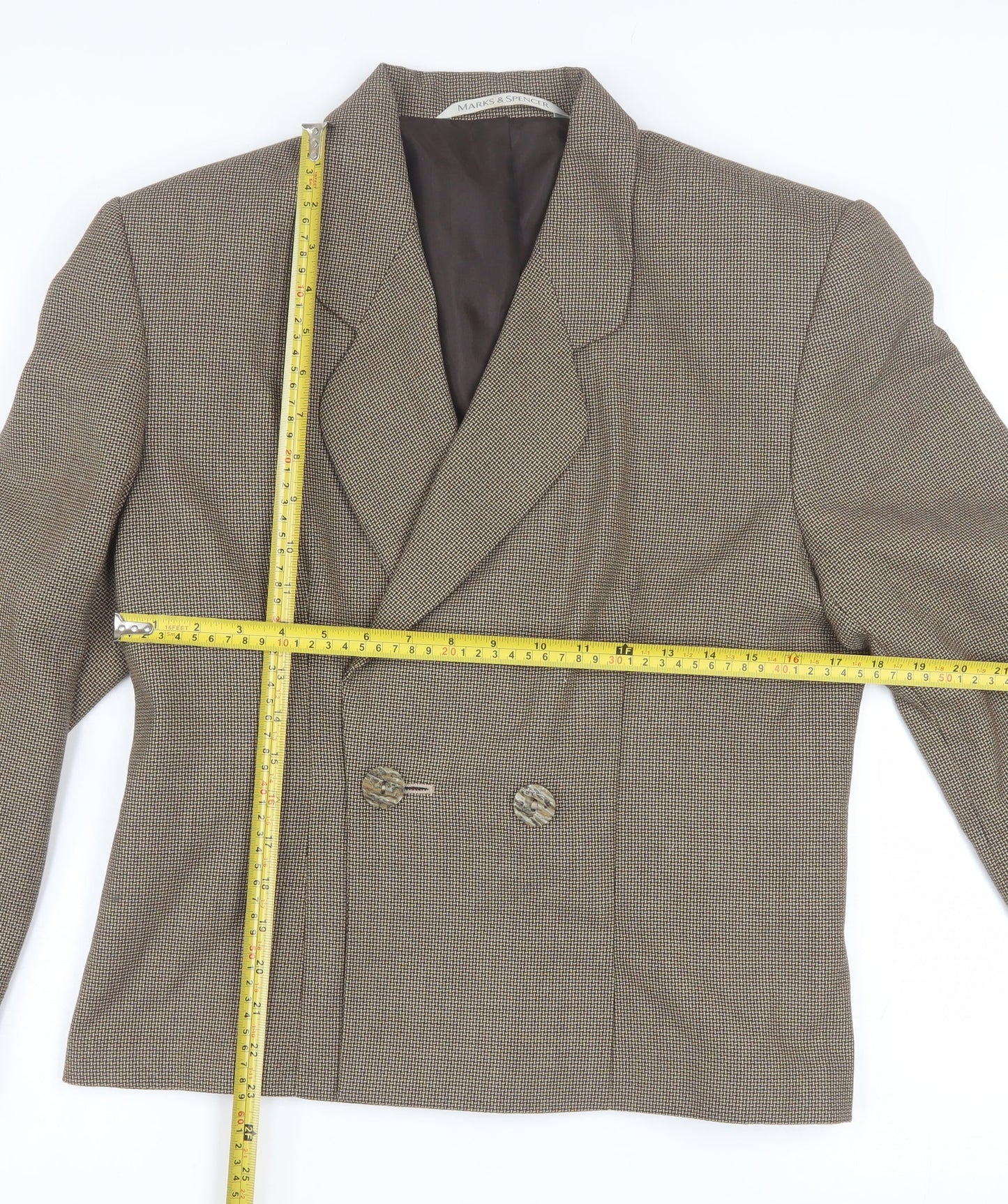 Marks and Spencer Women’s Brown Checked Blazer UK 14 Classic Workwear