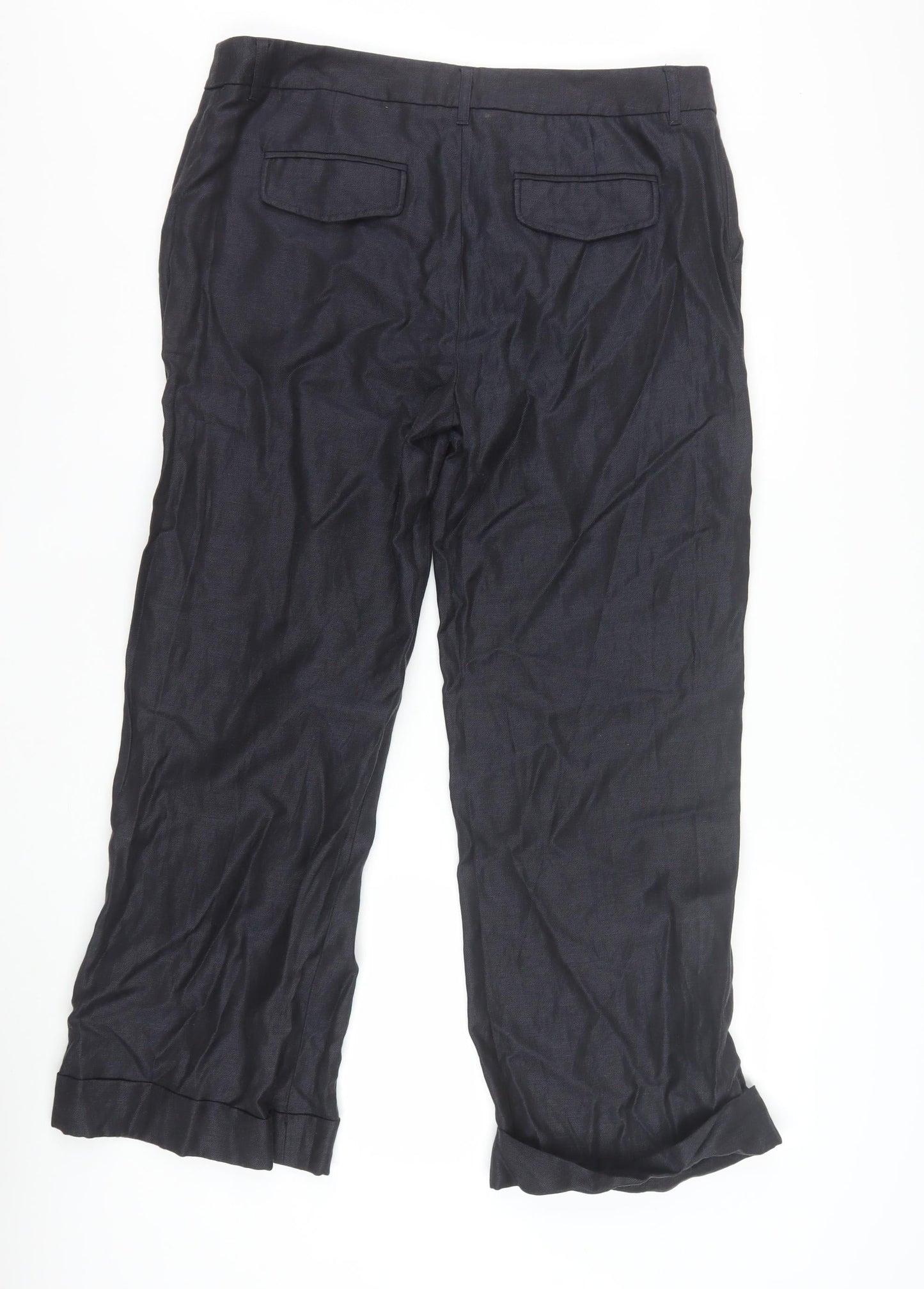 Boden Women Black Linen Wool Straight Trousers Size 16R