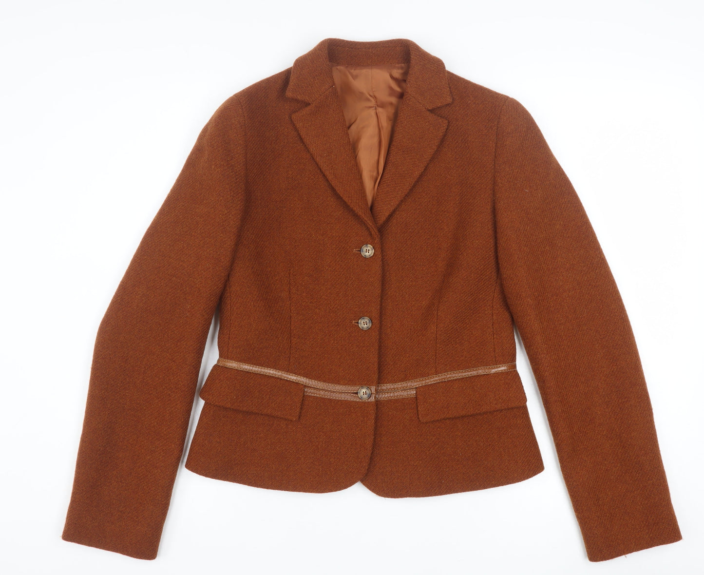 Henry Cotton's Women's Brown Wool Tweed Blazer Size 12 Classic Short