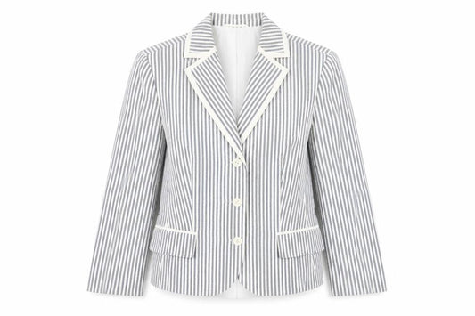 Gelco Women Grey Striped Cotton Blend Classic Blazer Size 16