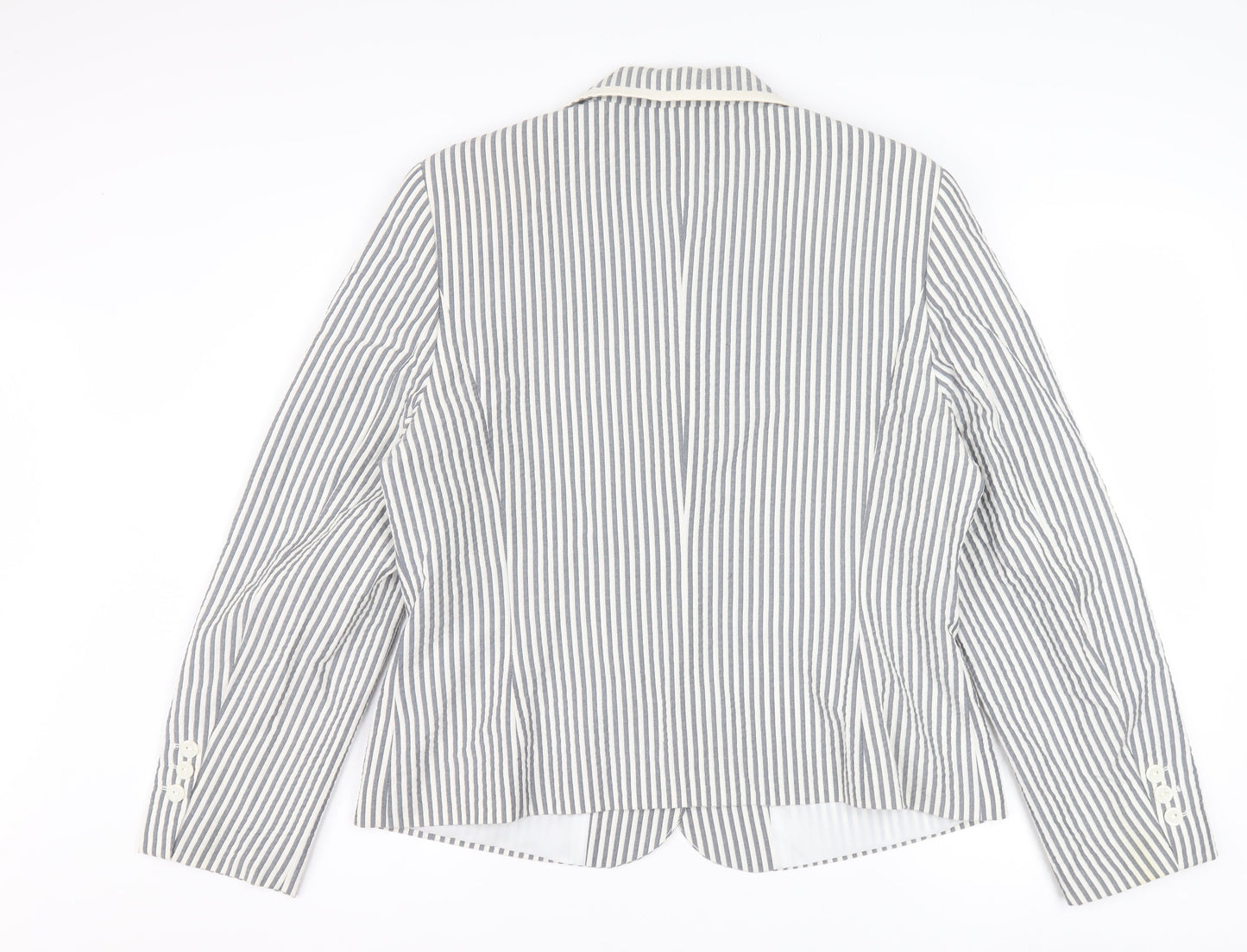 Gelco Women Grey Striped Cotton Blend Classic Blazer Size 16