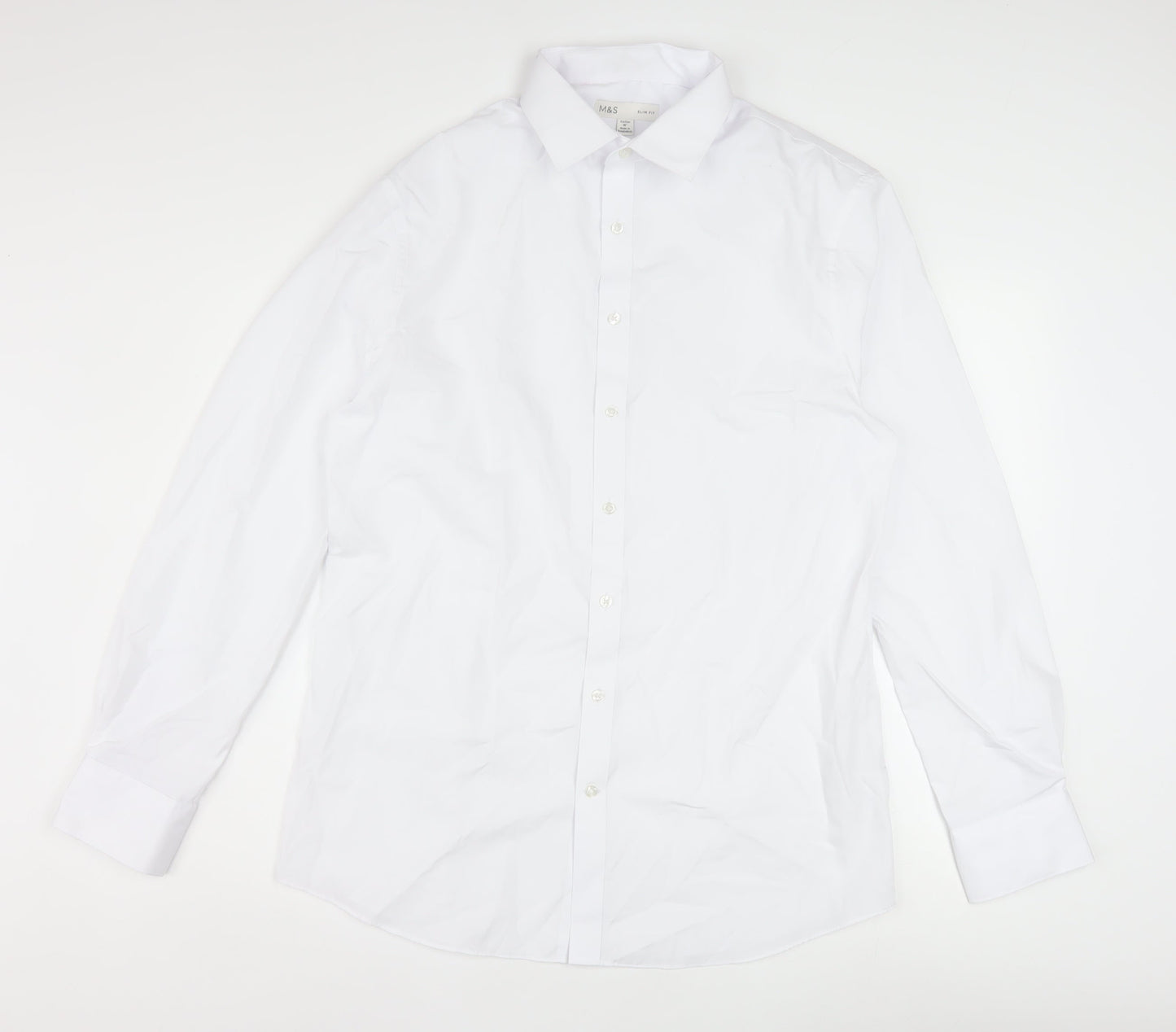 Marks and Spencer Men's White Slim Fit Long Sleeve Dress Shirt 16in Collar