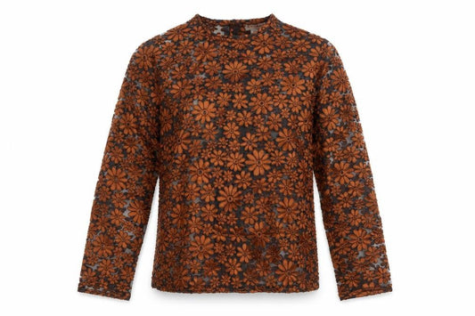 Welkut Women’s Brown Floral Sheer Button Blouse - Size 6