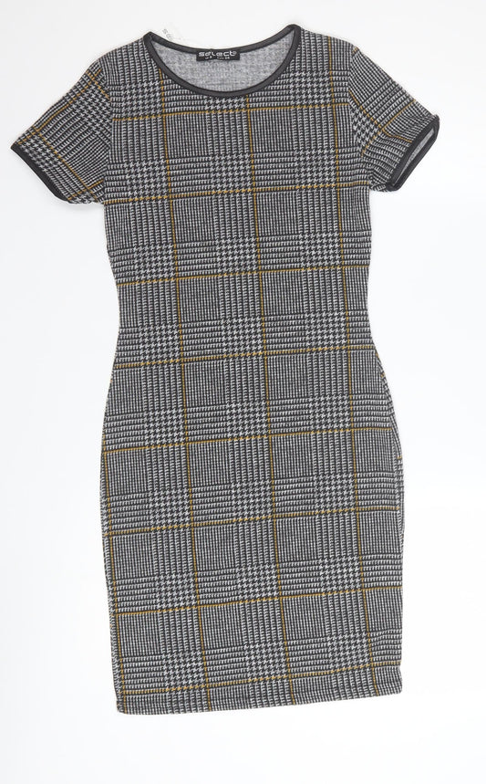 Select Women's Grey Check Bodycon Dress Size 6 Short Sleeve