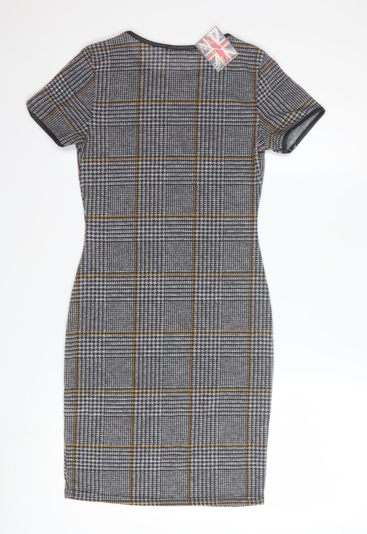 Select Women's Grey Check Bodycon Dress Size 6 Short Sleeve