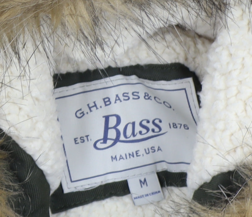G.H. Bass & Co. Men's Green Mid-Length Parka Jacket M Hooded Faux Fur Lined