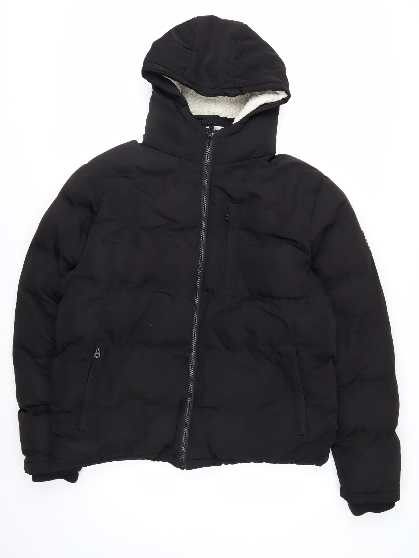 SoulCal & Co Men's Black Hooded Puffer Jacket L Winter Warm Casual