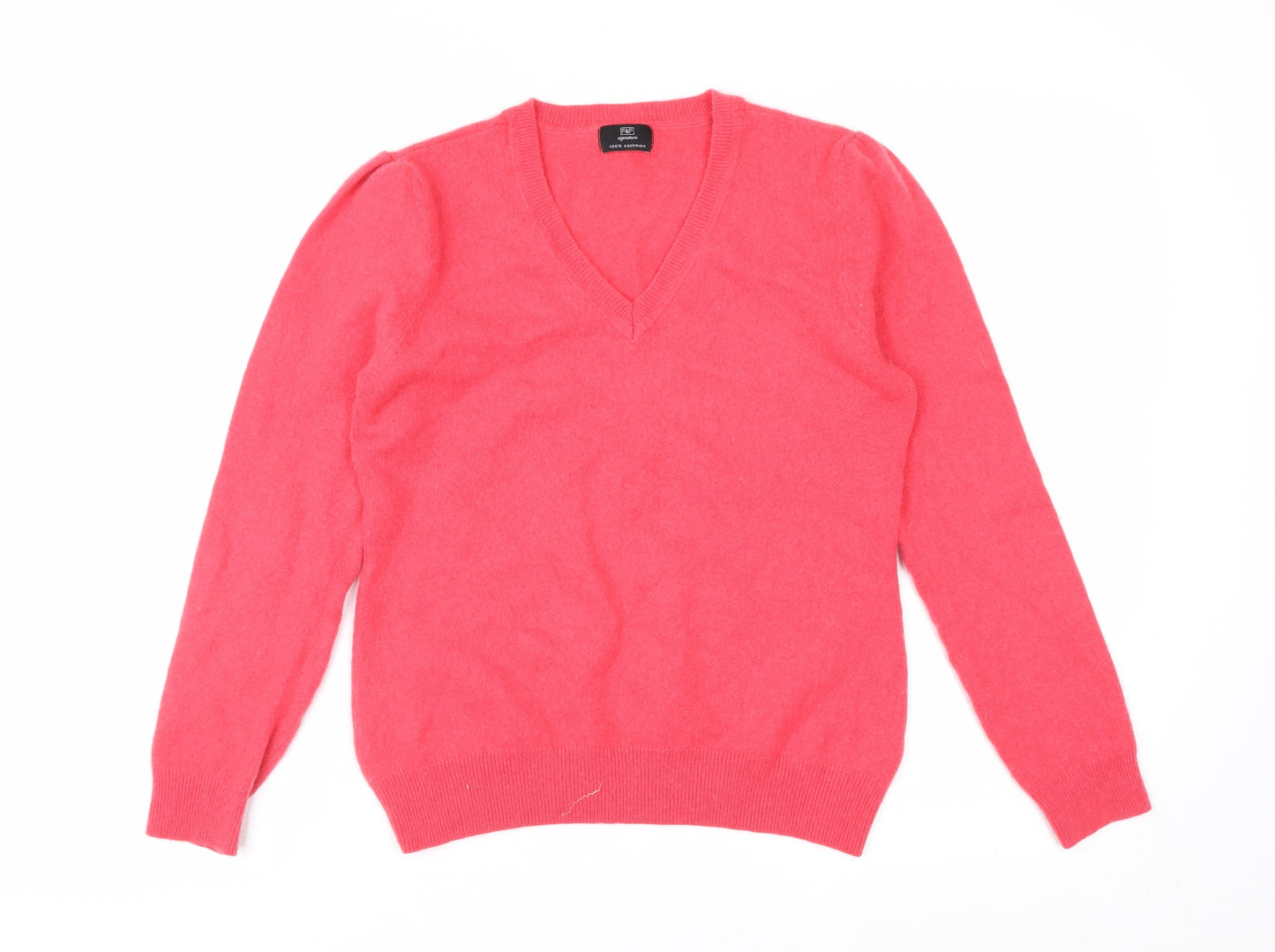 F&F Women's Pink V-Neck 100% Cashmere Jumper Size 14