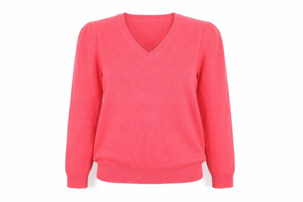 F&F Women's Pink V-Neck 100% Cashmere Jumper Size 14