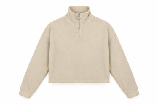 Brave Soul Women's Beige Fleece 1/4 Zip Pullover Sweatshirt M