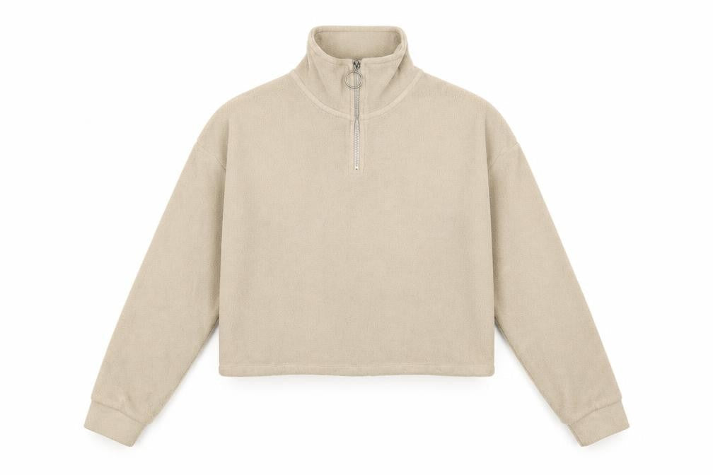 Brave Soul Women's Beige Fleece 1/4 Zip Pullover Sweatshirt M