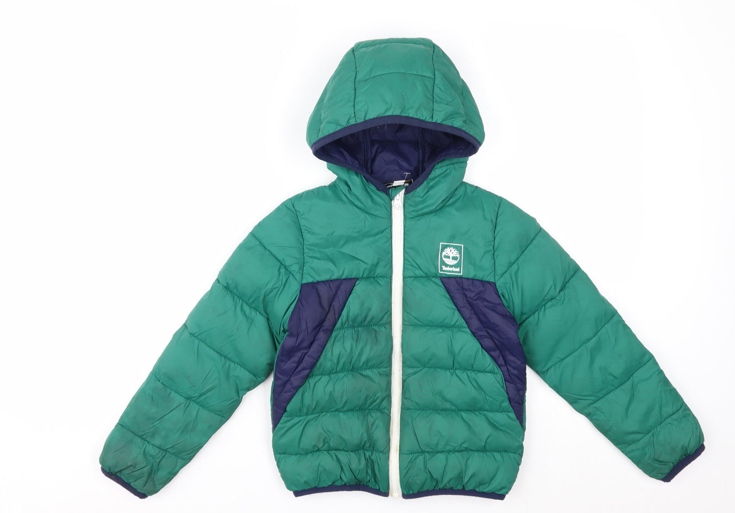 Timberland Boys Green Colourblock Hooded Puffer Jacket 6 Years