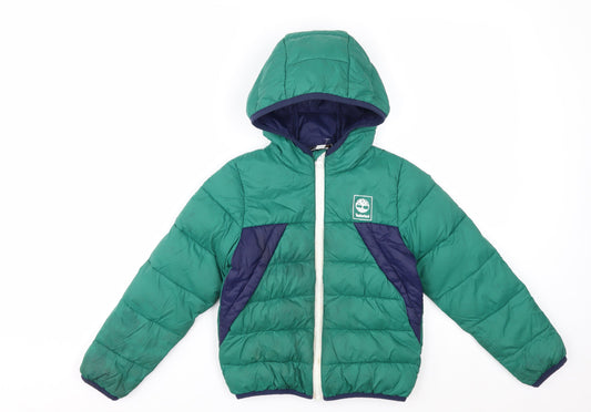 Timberland Boys Green Colourblock Hooded Puffer Jacket 6 Years