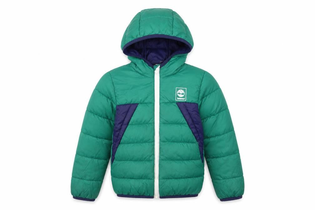 Timberland Boys Green Colourblock Hooded Puffer Jacket 6 Years