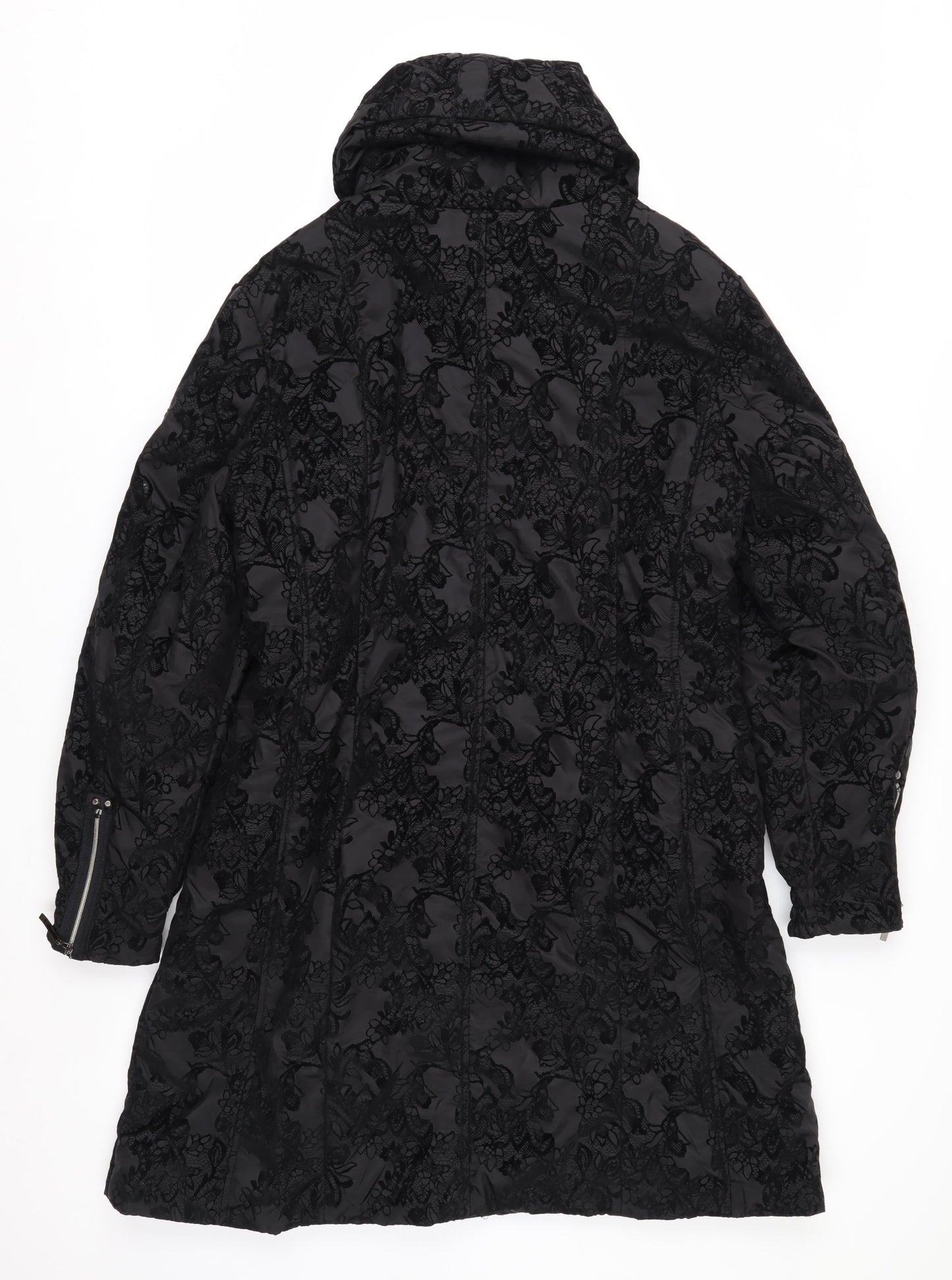 Klass Women’s Black Lace Long Puffer Coat Size M Winter Jacket