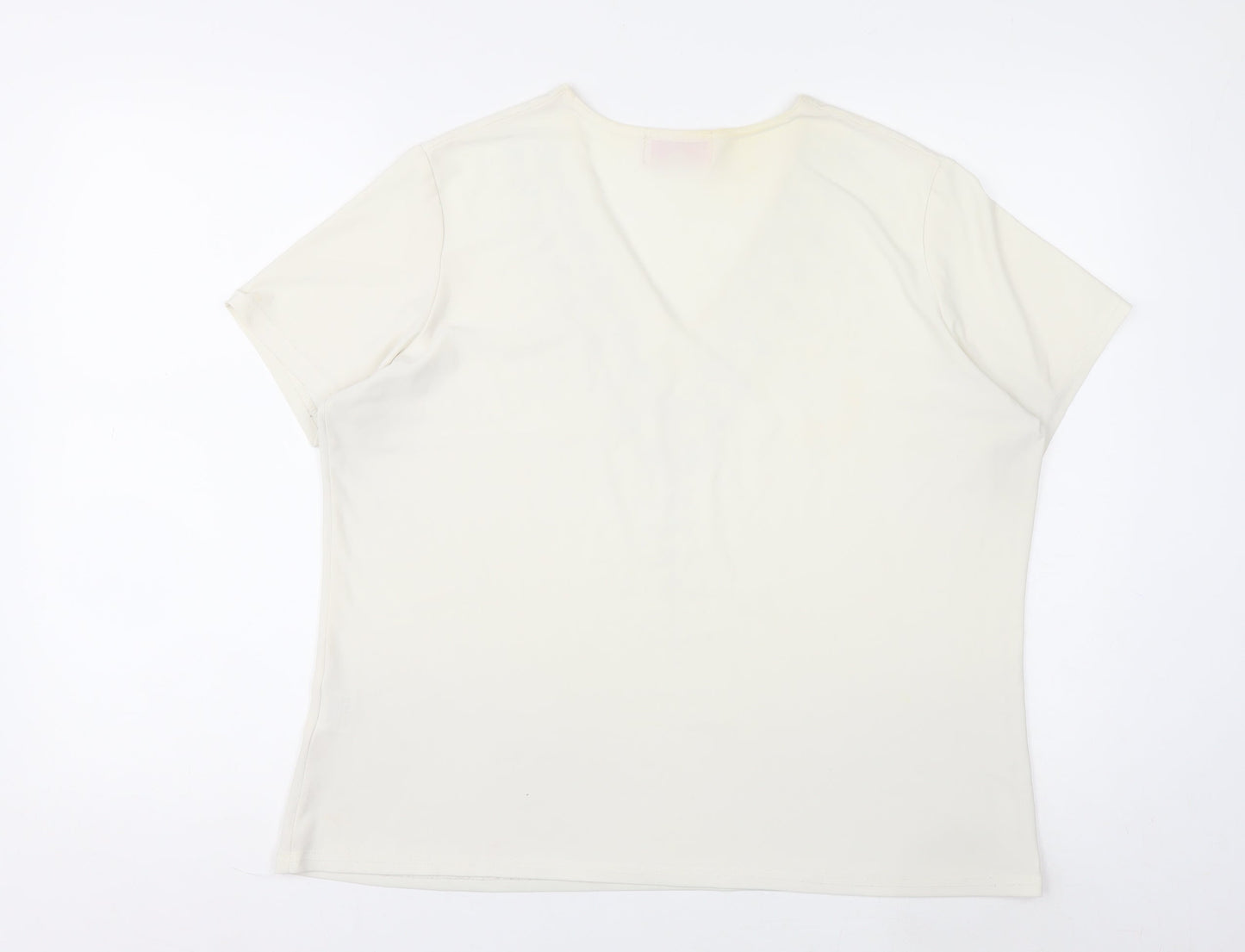 Riddella Women’s Ivory Beaded V-Neck Stretch T-Shirt Size 16