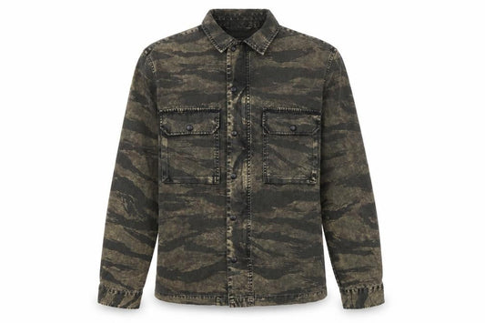 AllSaints Men's Green Camouflage Relaxed Fit Cotton Button-Up Shirt Small