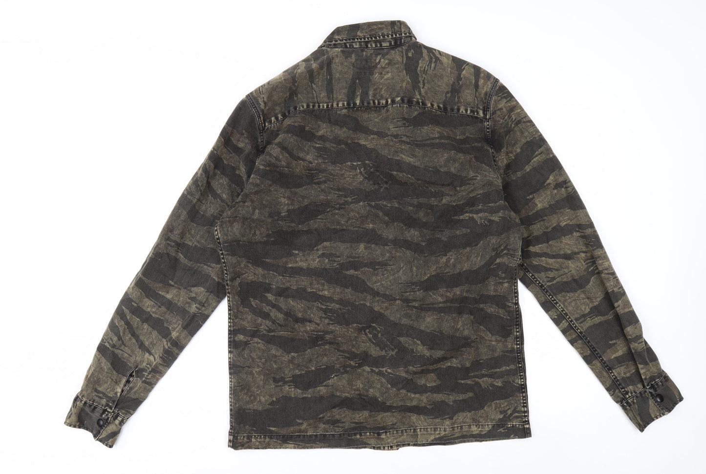 AllSaints Men's Green Camouflage Relaxed Fit Cotton Button-Up Shirt Small