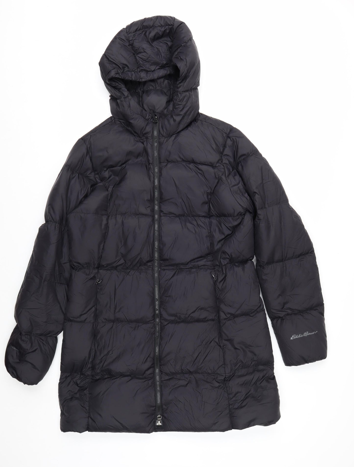 Eddie Bauer Women Black M Hooded Long Puffer Jacket Warm Winter Coat