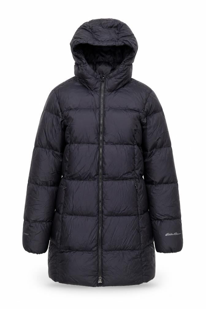 Eddie Bauer Women Black M Hooded Long Puffer Jacket Warm Winter Coat