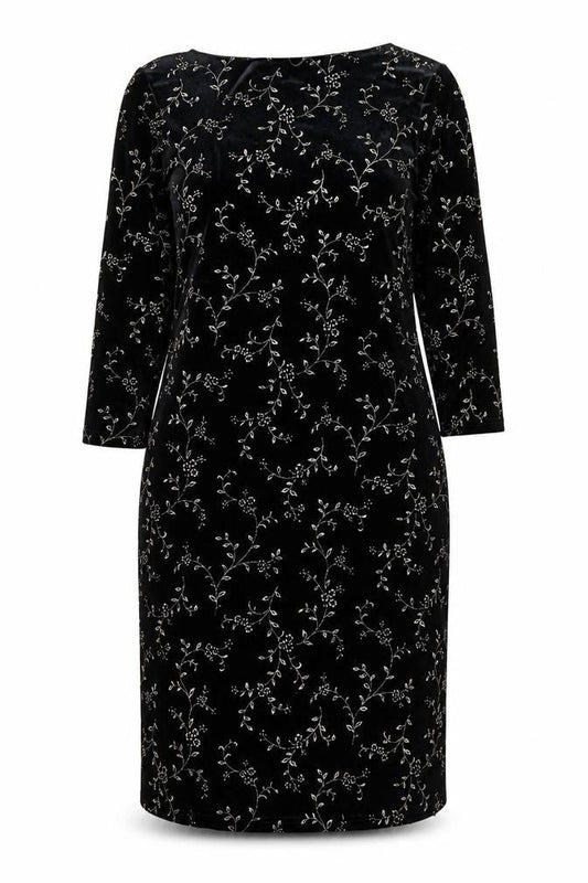 Melissa Harper Women's Black Floral Velvet Sheath Dress M