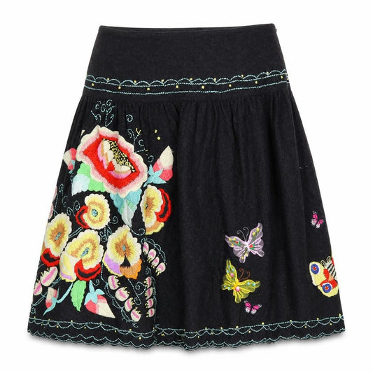Whistles Women Black Floral Embroidered A-Line Skirt UK 10