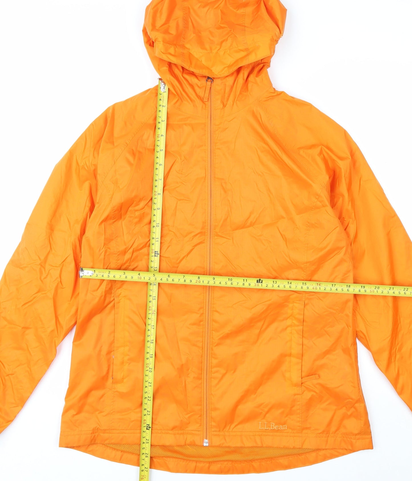 L.L.Bean Men's Orange Windbreaker Hooded Jacket Size S Water Resistant