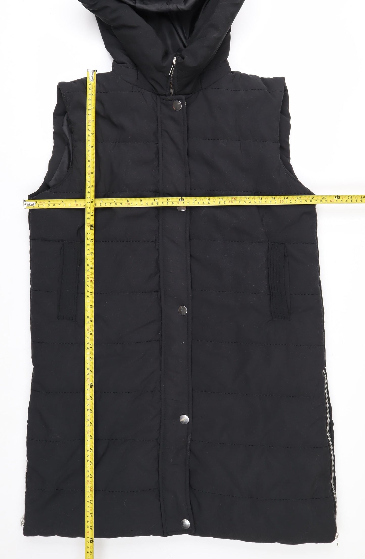 Rising Women’s Black Hooded Long Puffer Waistcoat XL