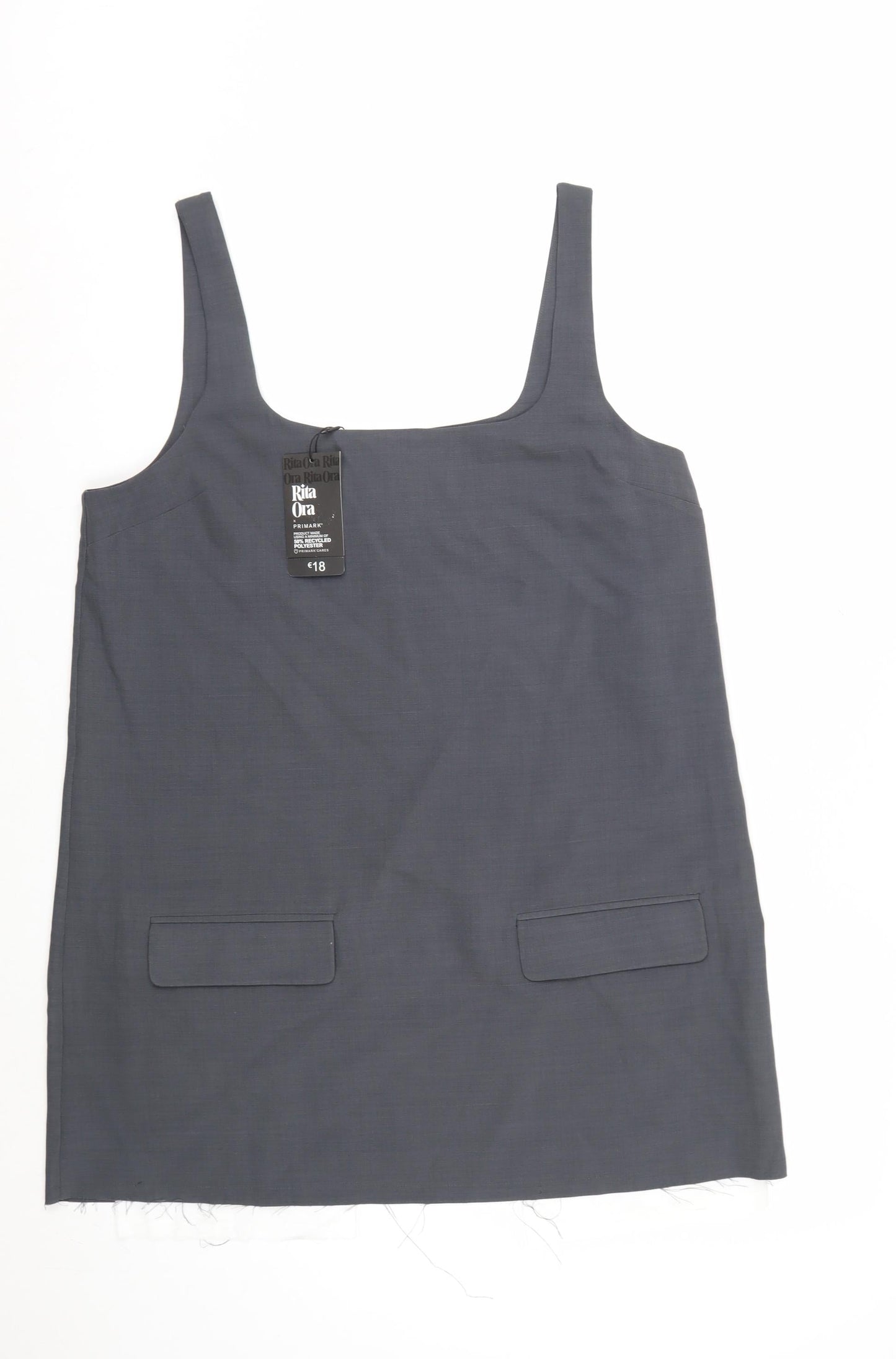 Primark Women Grey Size 18 Pinafore Dress with Pockets
