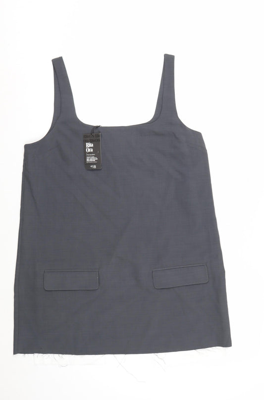 Primark Women Grey Size 18 Pinafore Dress with Pockets