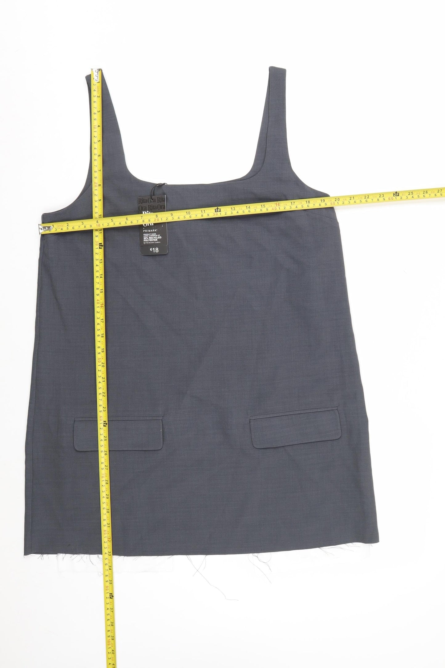Primark Women Grey Size 18 Pinafore Dress with Pockets